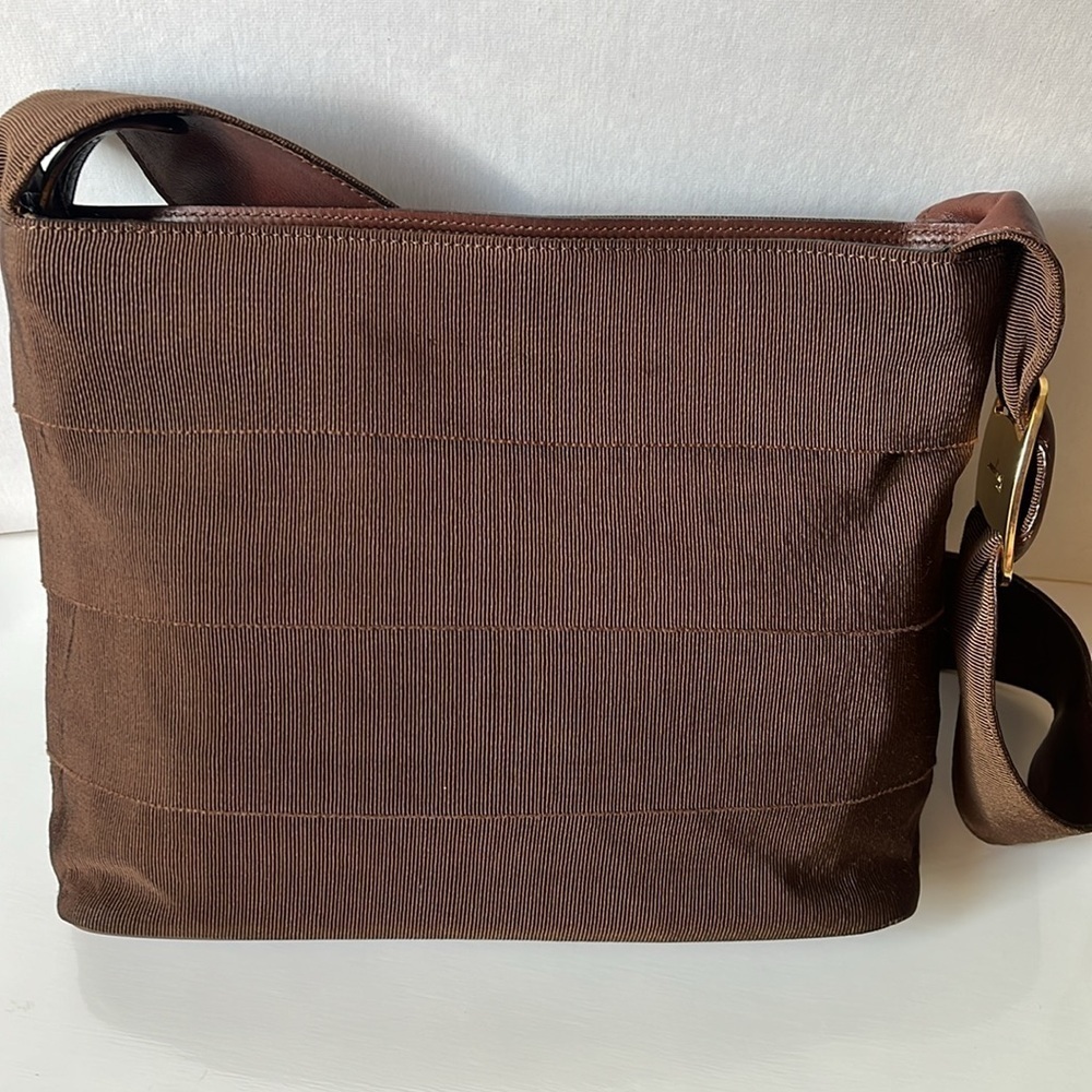 Vintage Salvatore Ferragamo Brown Grosgrain Ribbon Leather Brown Shoulder Bag - Picture 2 of 16